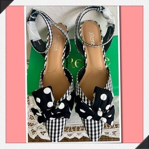 NIB J.RENEE “ YEMELIA” BLK/WH GINGHAM & POLKA DOT ANKLE-STRAP HEELS SZ 10